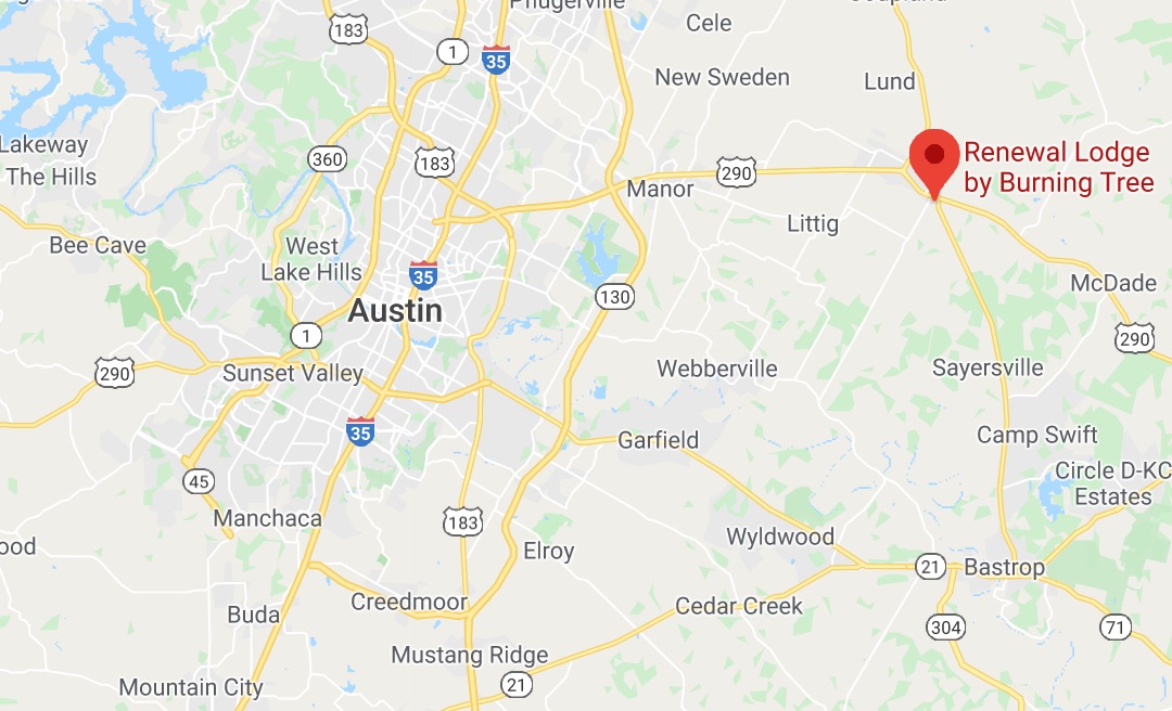Renewal Lodge on Google Maps, northeast of downtown Austin